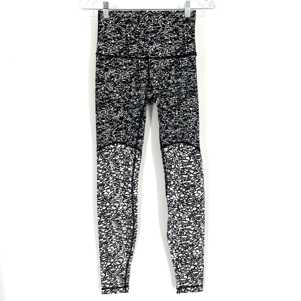 Lululemon Wunder Under High Rise Legging 30" Size 4 Chirasu Black / Alpine White
